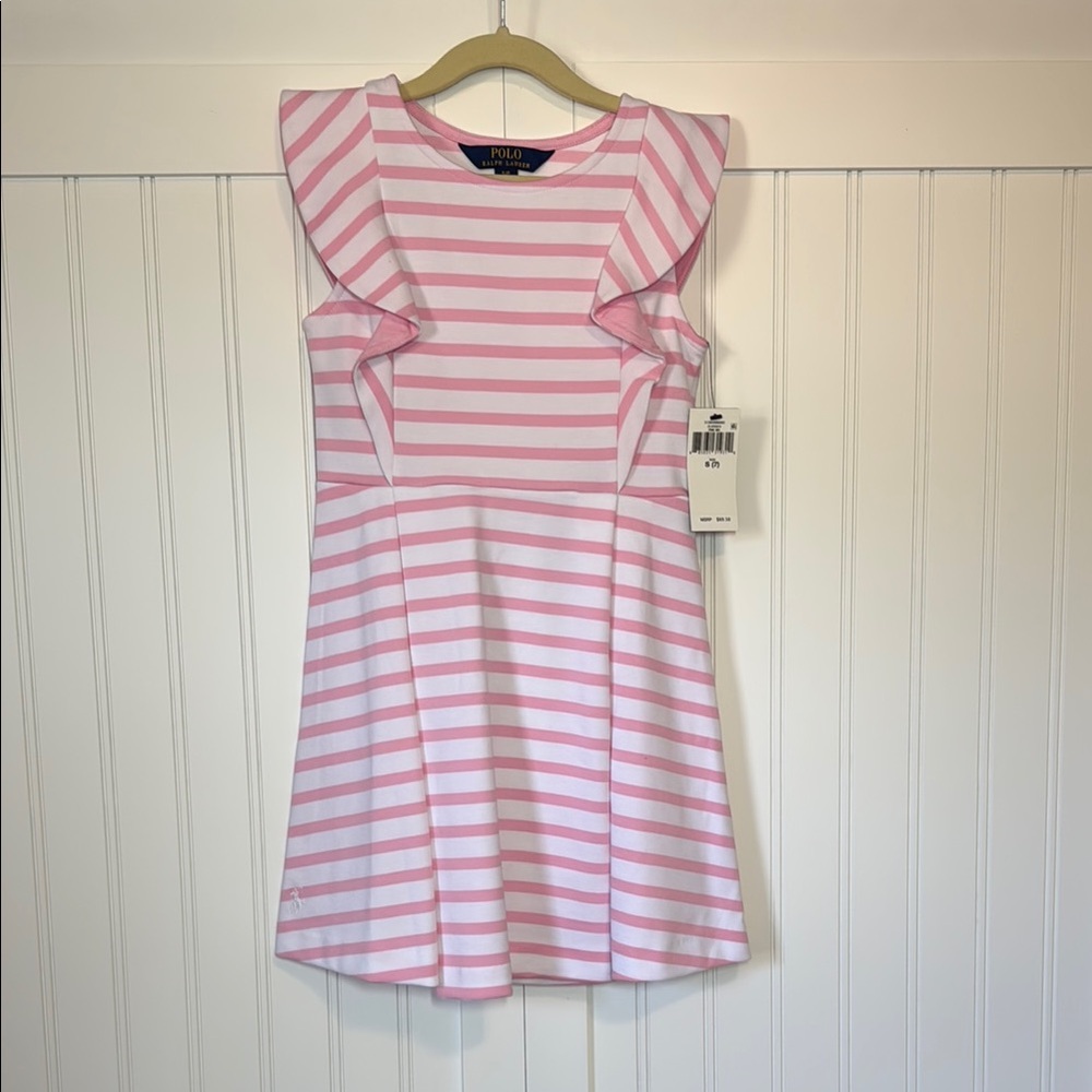NEW WITH TAGS! Girls Polo by Ralph Lauren Striped Ruffle-Sleeve Dress - 7